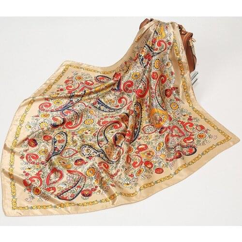 Bohemia Printed Silk Scarves Women 90*90cm Square Head Hijab Scarf Ladies Spring Shawl Wrap Muffler Pareo Bandanna Female
