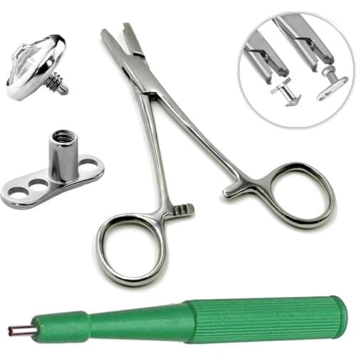 Sterilized Disposable Biopsy Dermal Puncher for Skin Stainless Steel Dermal Anchor Holding Pliers Professional Piercing Tool