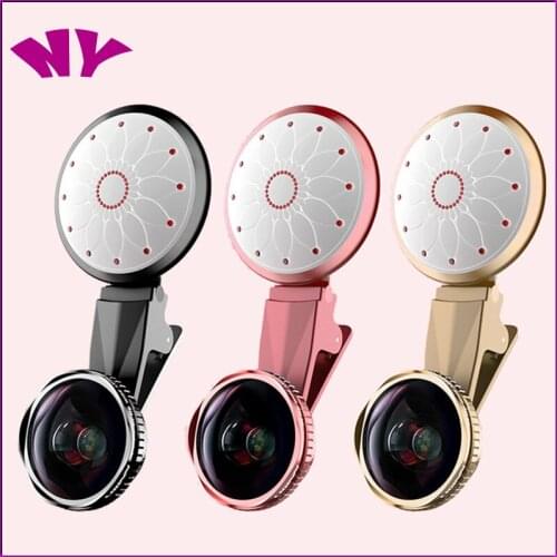Led Fill Ring Lignts With Camera Lens LED Selfie Light Fill-in light +4K Wide Angle Lens + 20X Macro Lens Kit For Smartphone