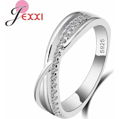 Trendy 925 Sterling Silver Proposal Rings Cubic Zirconia Cross Shape Women Wedding Bands Ring Jewelry Engagement Accessory