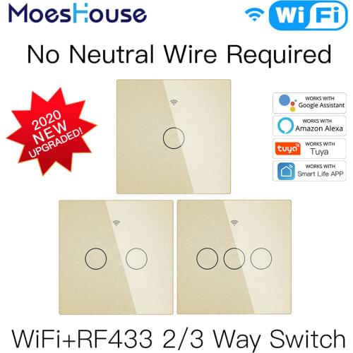 NEW WiFi Smart Light Switch RF433 No Neutral Wire Single Fire Smart Life Tuya App Control Works with Alexa Google Home 220V EU