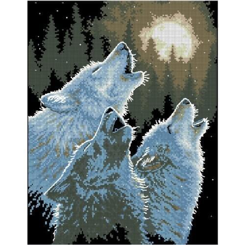Top Quality popular 100% precision print on canvas cross stitch kit wolf howl at the moon, wild call wolves