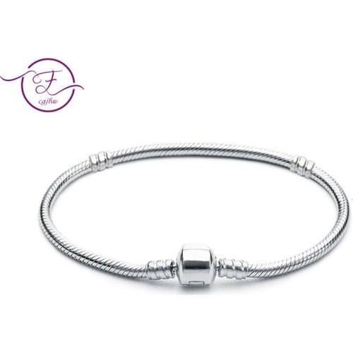 TOP SALE Authentic 100% 925 Sterling Silver Snake Chain Bangle & Bracelet for Women Luxury Jewelry 16-23CM
