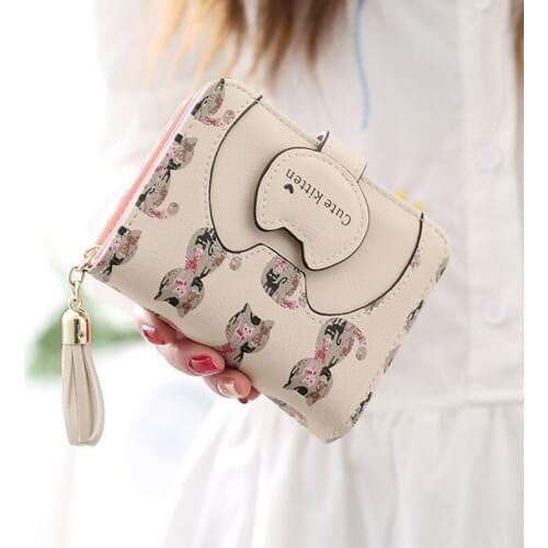 Women Lady Girl Cute Cartoon Cat Wallet Elegant Card Holder Coin Purse Small PU Leather Clutch Handbag Fashion Lovely Money Bag