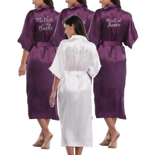 Royal purple robe mother of the bride robes grey writing women wedding Bride kimono bridesmaid satin robe drop shippi