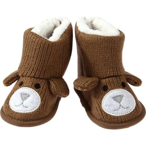 JOCESTYLE Winter Warm Baby Shoes Cute Cartoon Bear Girl Boy Knitted Boots Infant First Walkers Shoes Dropshipping