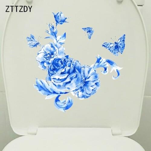 ZTTZDY 23CM×23.2CM Blue Painted Rose Home Living Room Modern Decoration Wall Stickers WC Toilet Decal T2-0991