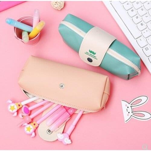 1PCS Hot Sell Stationery Leather Cosmetic Bag Women Travel Toiletry Makeup Bag Purse Pouch Zipper Pen Pencil Case Storage Bag