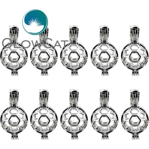 10x K455 Hollow Football Pearl Cage Locket Pendant Making Beads Cage Essential Oil BeadsFor Oyster Pearl Gifts Jewelry