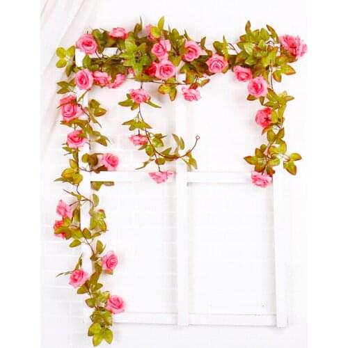 2.2M 17 flower heads artificial flower plant fake eucalyptus vine wreath hanging wedding home office party garden craft art deco
