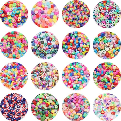 50pcs Mix Color Flower,Fruit,Stars,Butterflies,Heart Polymer Clay Spacers Loose Beads For Jewelry Making DIY Bracelets Necklace