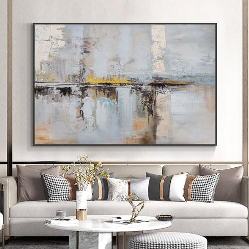 Abstract Geometric Oil Painting With Gold Foils On Canvas 100% Hand Painted Modern Wall Art Pictures For Bedroom Home Decoration