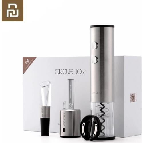 4in1 Youpin Circle Joy Automatic Red Wine Bottle Opener Round Wine Stopper Stainless Steel Electric Corkscrew Gift