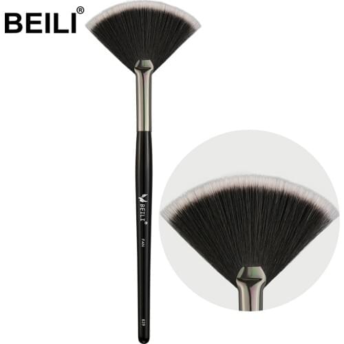 BEILI 1 piece Black Fan brush Eye brow Brush fan Lip Highlighter Eye lash Comb Brush Liner Synthetic hair Single Makeup Brush