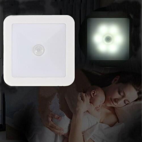 6 LED Wireless PIR Motion Sensor Night Light Cabinet Stair Battery Powered Lamp