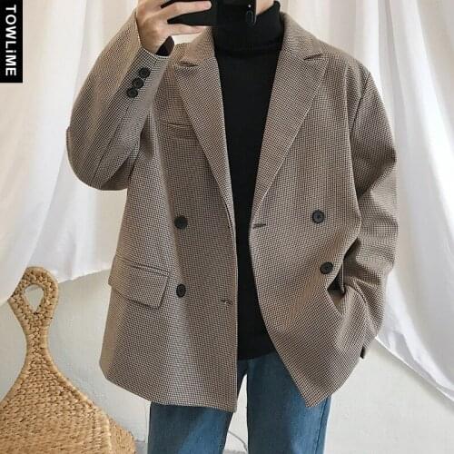 Women Blazers Men Leisure British-Style Trendy Plaid Loose Simple Suit Jackets Streetwear Mens Double-Breasted Casual Coats