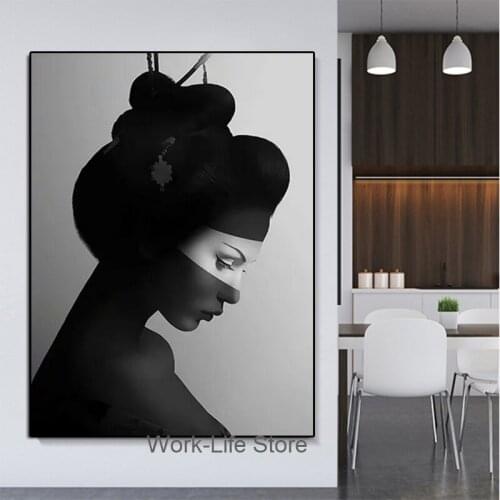 Black White Sexy Charming Woman Beauty Canvas Painting Half Covered Face Home Decoration Art Poster Wall Living Room Pictures