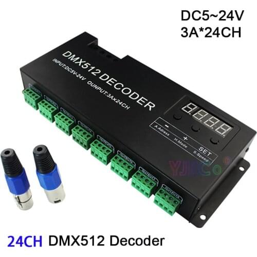 DC5V 12V 24V 24 channel DMX512 decoder 3A*24CH single color RGB led strip Stage lighting controller PWM DMX512/1990 signal