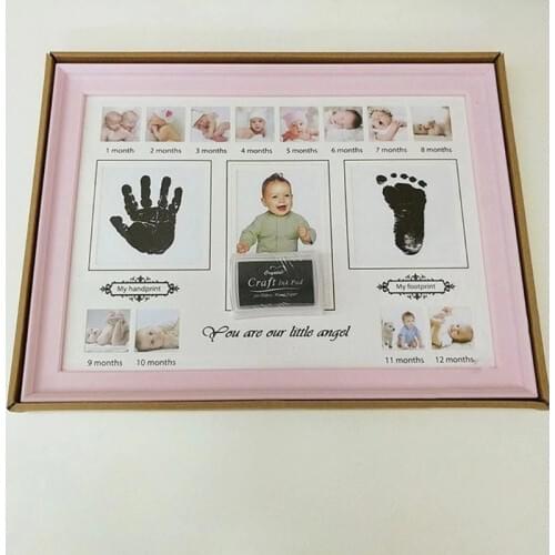 Baby Handprint Footprint Photo Frame with Stamp Ink Newborn Decor Gift Kids Imprint Hand Inkpad Souvenirs