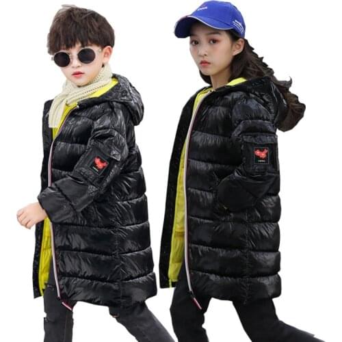 2019boy girls Childrens Hot Silver Bright Down cotton-padded jacket Long Winter Childrens Wear for Boys and Girls