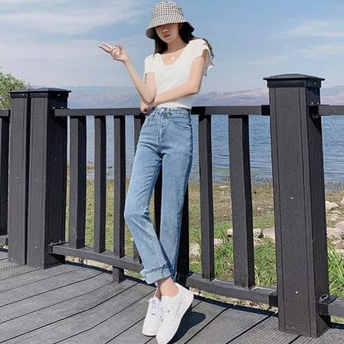 Split jeans womens summer split feet spring and autumn high-waisted wide-legged micro-horn mopping pants