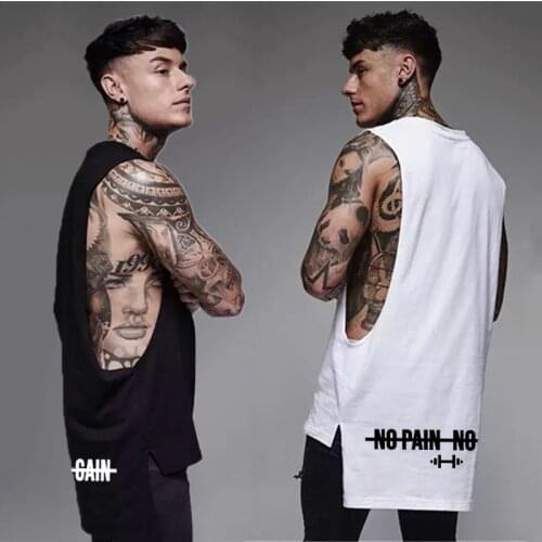 Running Vest Bodybuilding Clothing Fitness Tank Tops Men Extend Cut Off Dropped Armholes Sports Gym Workout Sleeveless Shirt