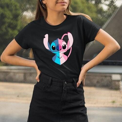 Disney Women T-shirts Kawaii Pattern Fashion Harajuku Black White Tees Dropship T Shirts Female Outdoor Casual Loose O-Neck Top
