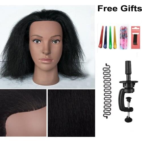 Afro Mannequin Head With Hair And Adjustable Stand For Practice Styling Braiding 100% Animal Hair Training Mannequin Dummy Heads