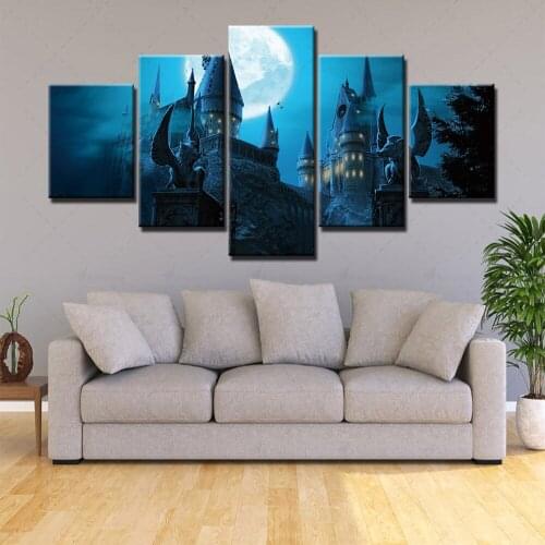 Hd Home Decoration Canvas Moonlight Painting Castle Pictures Wall Art Prints Modular Modern Framed Poster For Boy Room 5 Panel