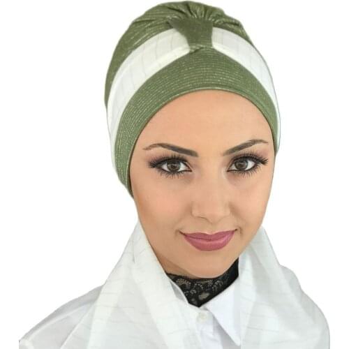 Islamic Fashion Muslim Women Hijab 2021 Trend Turban Beanie Ready Shawl Scarf Buckle Hat Green Bone Wrap