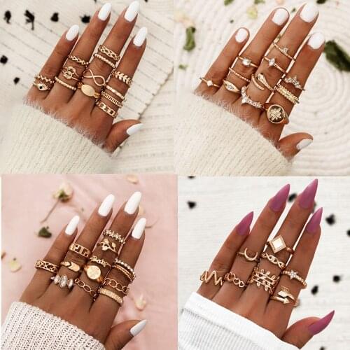 26 styles Bohemian Rings Serpentine Demon Eye star Geometry chain Gold color Ring Set Personality Lady Wedding Jewelry