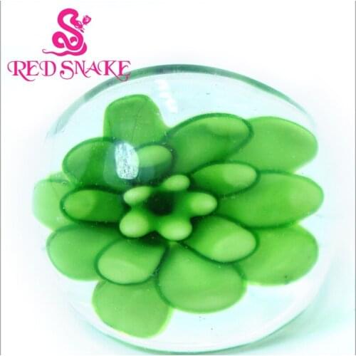 RED SNAKE Fashion Ring Handmade Green flower Transparent Murano Glass Rings