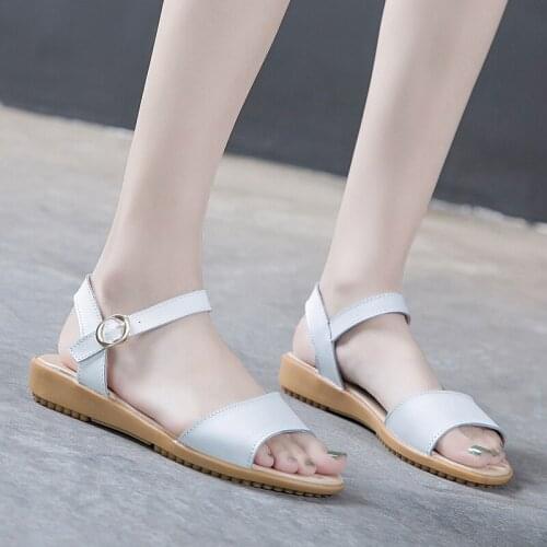 Genuine Leather Summer Shoes Woman Sandals ankle strap Wedges Sandalias Mujer 2020 Gladiator Beach Sandals Ladies Flip Flops
