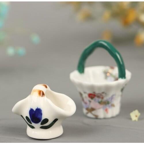 1/12 Dollhouse Miniature Accessories Mini Porcelain Fruits Basket Model Toys Doll House Decoration