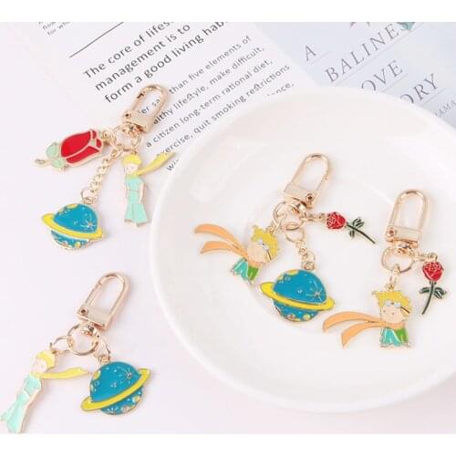 Fashion Rose Boy Metal Keyring Little Prince Planet Universe Keychain Personality Boy Men Bag Car Pendant Key Chains