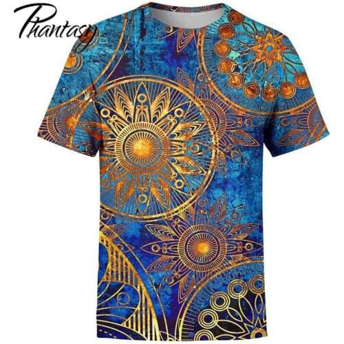 Phantasy Summer Mens O-Neck Short Sleeve T-Shirt Fashion 3D Abstract Retro Pattern Printed Tops Casual Loose Plus Size Tees