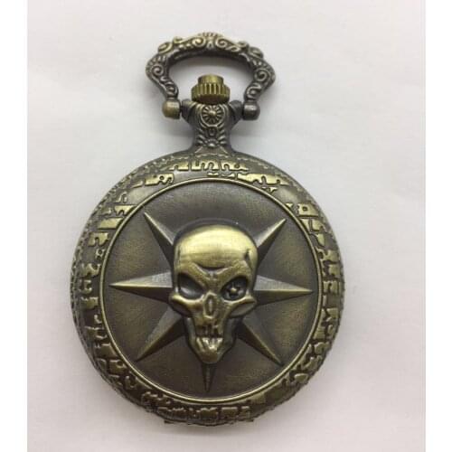 Gift Men Skull Vintage Bronze Steampunk Quartz Pocket Watch