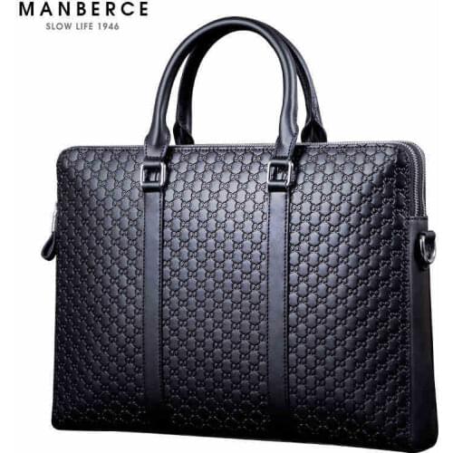 Luxury Portable commercial stamp pattern cowhide leather man bag briefcase, men leather handbag, designer brand briefcase