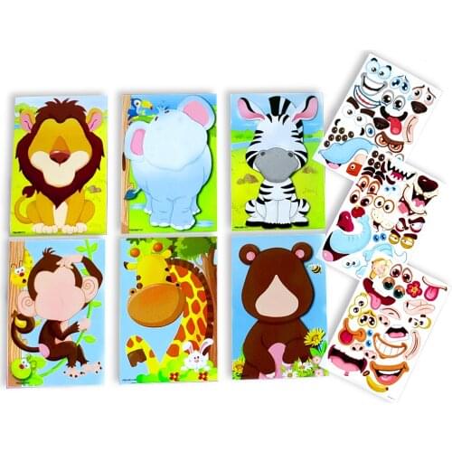 Kids Stickers Animals Cartoon Stickers Reusable Make A Face Teachers Reward Birthday Children Gifts Puzzle Games For Boys Girls