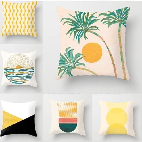 Nordic Forest Girl Print Painting Cushion Cover Sofa Home Decorative Pillow Covers Coconut Tree Print Pillowcase