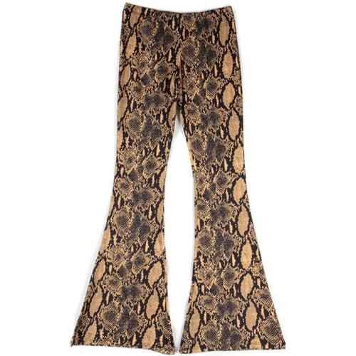 European and American Retro Style Snake Print Loose Waist Low Waist Grinding Hair Trim Show Thin Flared Trousers