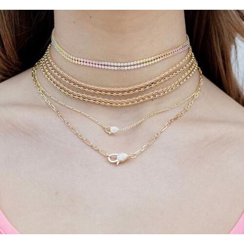 Gold color thin cz tennis chain necklace various colors colorful cz charm women choker with link chain trendy rainbow jewelry
