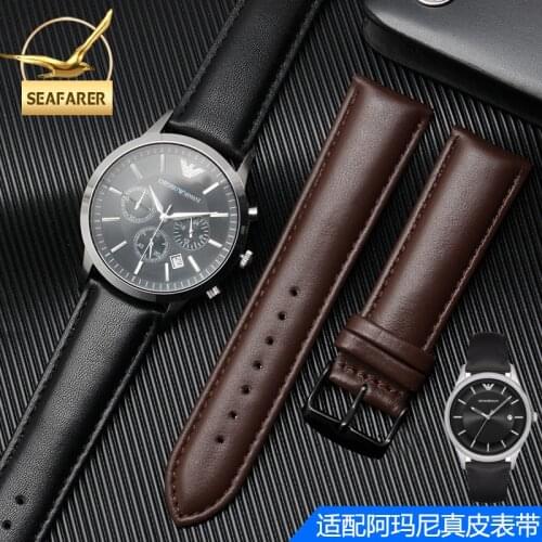 Genuine Leather Watch Strap for Armani Watch Band Ar0382 Ar2447 Ar1970 Mens and Womens Cowhide Watchband Bracelet 20 22mm