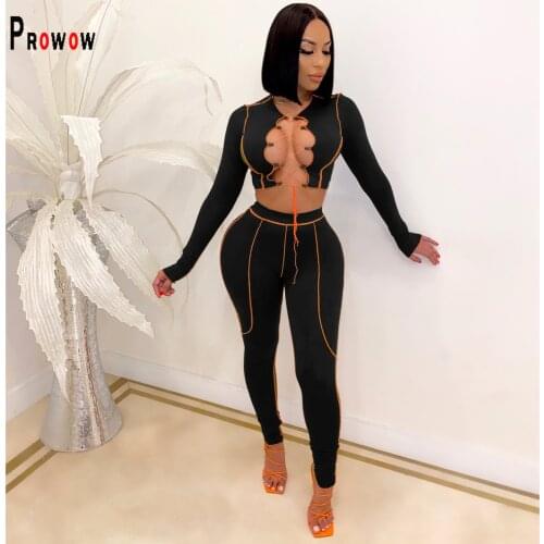 Prowow Sexy Women Clothing Set Bandage Corset Tops Long Pant Two Piece Skinny Bodycon Outfits 2021 New Spring Streetwear Suits