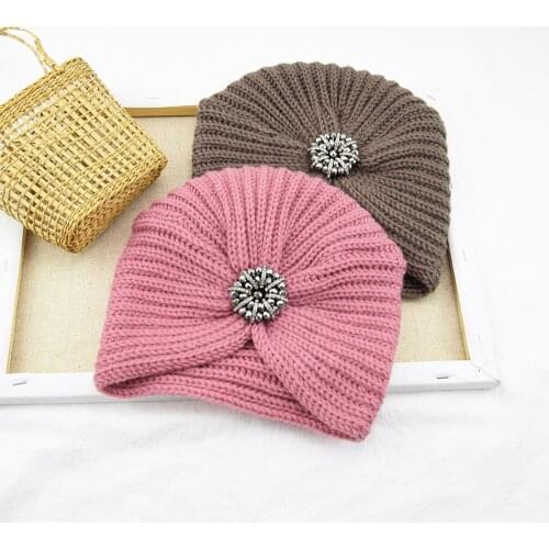 Silver Diamond Jewelry Hat Woolen Hat Knitted Hat Bohemian Toe Cap Autumn and Winter Round Bead Accessories Hood