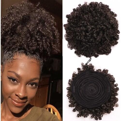 ONYX Short Ponytail High Hair Puff Clip in Chignon Bun Hairpiece Afro Kinky Curly Synthetic Drawstring ponytail Hair Extensions