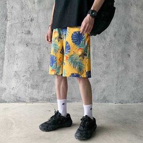 Leaves Print Shorts Men Streetwear Drawstring Elastic Waist Shorts Men Beach Wear Outdoor Loose Mens Beach Shorts Men Short Pant