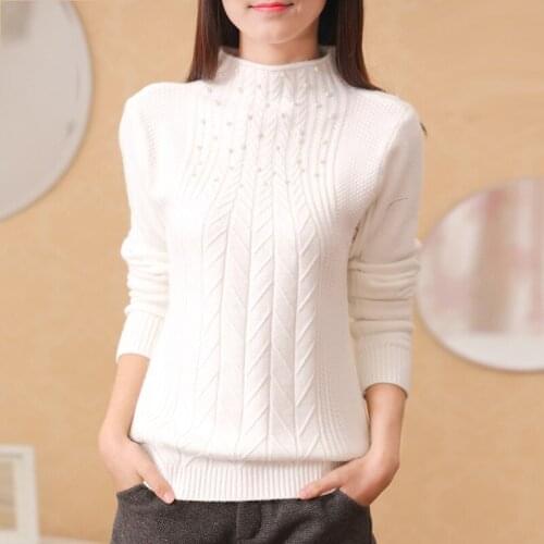 The 2019 womens new nail bead semi turtleneck core spun yarn knitted sweater