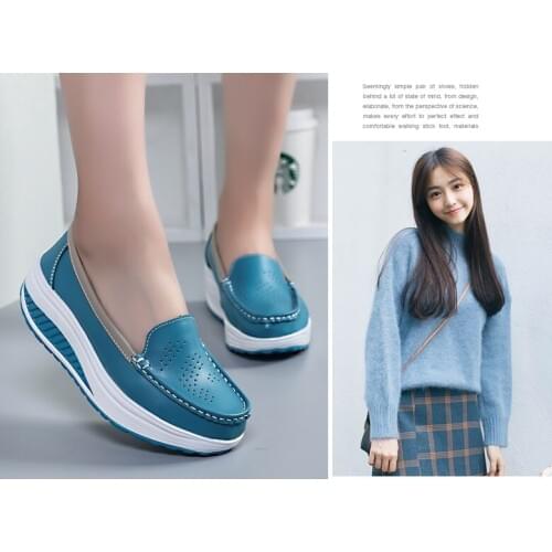 Spring Genuine Leather Mother Casual Woman Shoes Swing White Nurse Breathable Shoes Slip-resistant Wedges Platform single female