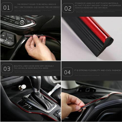 5M Universal Cars In atuo styling Matte Red Interior Decoration Strips Moulding Trim DIY Decorative Line Dashboard Door Edge